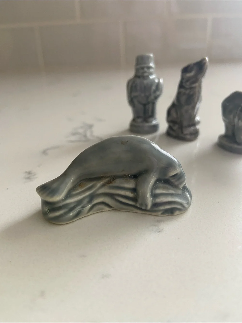 Vintage Wade England Whimsies Lot of 5 Gray Miniature Figurines Whale Wolf Eleph